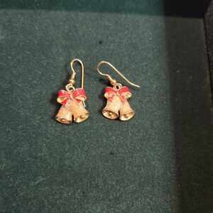 Avon Gold Glitter and Red Bell Earrings